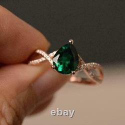 2.00 Ct Pear Simulated Emerald Diamond Bague De Fiançailles 14k Rose Or Sur Argent