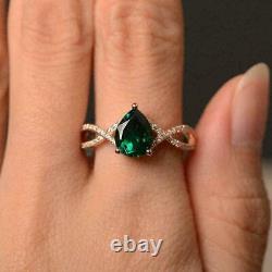 2.00 Ct Pear Simulated Emerald Diamond Bague De Fiançailles 14k Rose Or Sur Argent
