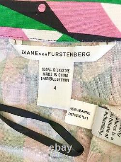 2 4 Diane Von Furstenberg Nouvelle Jeanne Polo Check Robe Rose En Soie Verte