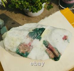 2,6 lb brut de cristal de tourmaline rose verte en quartz spécimen minéral rugueux