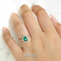 2ct Coupe Ovale Green Emeraude Halo Women' Lab Création Bague 14k Rose Or Finition