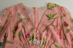 3790 $ Nouveau Oscar De La Renta Botanical Print Silk Maxi Robe Melon Rose Vert 10