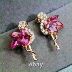 3ct Marquise Cut Lab Created Rose Sapphire Stud Boucles D'oreilles Or Jaune 14k Finition