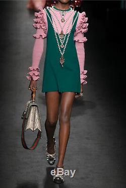 4,8k $ Mini-robe En Mélange De Laine Vert Et Rose À Ornements Gucci Pearls XL New + Tags