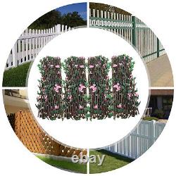 4 Panneaux de clôture extensibles en faux lierre vert et rose - Décorations d'écran d'intimité