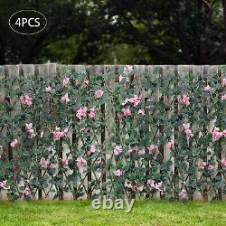 4 Panneaux de clôture extensibles en faux lierre vert et rose - Décorations d'écran d'intimité