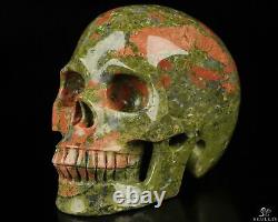 5.0 Crâne de cristal sculpté à la main en unakite rose et vert, réaliste, guérison par le cristal