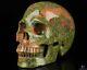 5.0 Crâne De Cristal Sculpté à La Main En Unakite Rose Et Vert, Réaliste, Guérison Par Le Cristal