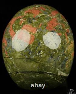 5.0 Crâne de cristal sculpté à la main en unakite rose et vert, réaliste, guérison par le cristal