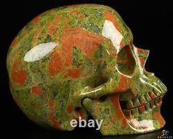 5.0 Crâne de cristal sculpté à la main en unakite rose et vert, super réaliste, guérison