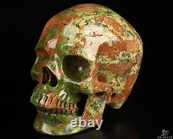 5.0 Crâne de cristal taillé à la main en unakite rose et verte, super réaliste, guérison