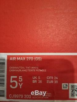 5.5y 7 Air Femmes Nike Max 270 Vert Rose Blanc Courir Casual Cj9979 300