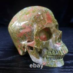 5 Crâne En Cristal Unakite Rose Et Vert 1,4 Kgs