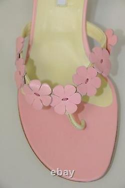 845 $ Nouveau Manolo Blahnik String Flowers Rose Vert Talons De Chat Sandales Chaussures 37