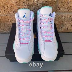 Air Jordan 13 Retro White Share Rose Vert (gs) Basketball Sneakers 439358-100