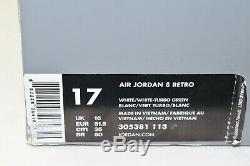 Air Jordan 8 Retro Taille 17 305381-113 South Beach Rose Verte Blanc VIII Qs