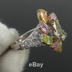 Bague Grappe En Or 18k À Diamants Ultra-rares Gia 5.20ct Rose-vert-jaune-orange
