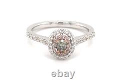 Bague de fiançailles avec halo de diamants vert, rose et blanc en or blanc 18 carats, 0,53 carats