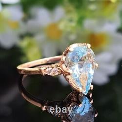 Bague en or rose solide 14 carats avec 3,00 carats d'aigue-marine naturelle et de diamants