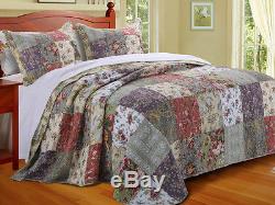 Beau Patchwork Vert Ivoire Rose Rose Bleu Country Cottage Couette Set King