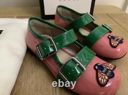 Bn Gucci Infant Pink & Green Twin Strap Bee Ballet Shoes Taille 7.5 Uk