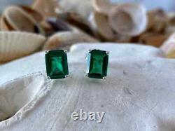 Boucles D'oreilles 3ct Emerald Cut Vert Emerald Solitaire Boucles D'oreilles En Or Blanc 14k