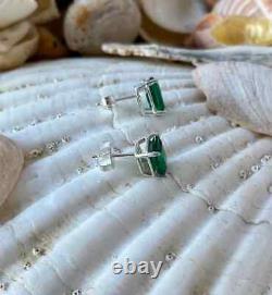 Boucles D'oreilles 3ct Emerald Cut Vert Emerald Solitaire Boucles D'oreilles En Or Blanc 14k