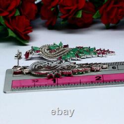 Boucles D'oreilles Longues Rose Émeraude Vert Naturel Ruby & Cz 925 Argent Sterling