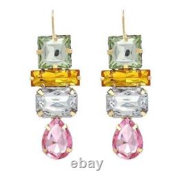Boucles d'oreilles géométriques en forme de carré à gouttelettes en verre cristal rose, vert et jaune style Zara
