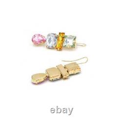 Boucles d'oreilles géométriques en forme de carré à gouttelettes en verre cristal rose, vert et jaune style Zara