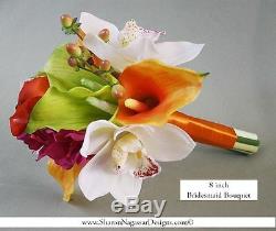 Bouquet De Mangue Orange, De Corail, De Rose Fuchsia Rose Chaud Et De Fleurs Real Touch Tropical