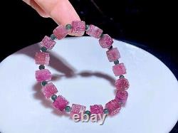 Bracelet en perles sculptées en cristal de tourmaline rose vert naturel