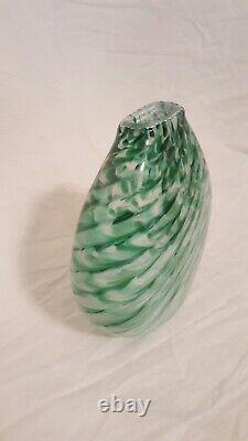 Callahan Mcvay Flat Vase-blue/green/pink Verre Fait Main Signé Avec Des Certs