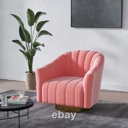 Chaise pivotante en velours rose, vert et blanc pour salon et chambre à coucher.