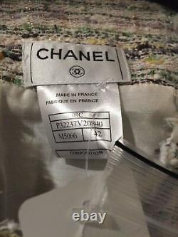 Chanel 08c Nouveaux Tags Tweed Ecru Pink Green Jacket Coco Buttons Belt Fr40-fr42 $7k
