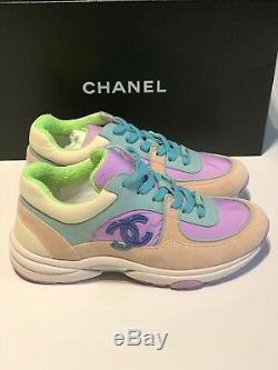 Chanel 19c CC Logo Baskets À Lacets En Daim À Lacets Rose-violet Vert