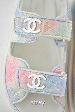Chanel 22c Vert Rose Bleu Blanc CC Logo Mule Sangle De Diapositives Plat Sandal Papa 40,5