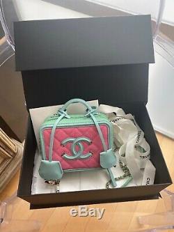 Chanel Rose, Vert Et Bleu Caviar Mini Filigrane Vanity Case Bag