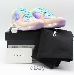 Chanel Sneaker Sport Runner En Veau Velours De Daim Façon Agneau, Nylon Vert / Violet 39