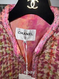 Chanel T.n.-o. Veste Rose Tweed Blazer 36 T.n.-o. 9950 $ 20a Piste Vert Bronzage Orange