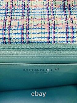 Classique Mini Chanel Quilted Tweed Flap Bag Bleu, Blanc, Rose, Vert