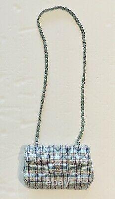 Classique Mini Chanel Quilted Tweed Flap Bag Bleu, Blanc, Rose, Vert