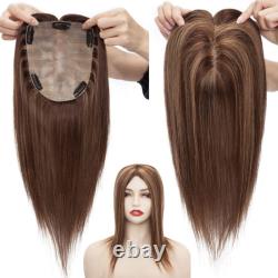 Clip en Remy cheveux humains haut perruque avec frange base de soie pour femmes