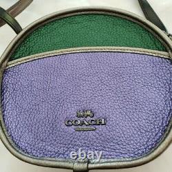 Coach Cante En Cuir Crossbody Bag/purse Metallic Purple, Vert, Rose & Pewter