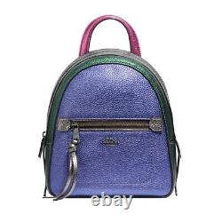 Coach F49122 Andi Metallic Pebbled Leather Backpack Pink Green Purple Nouveau