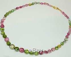 Collier De 23 Pouces Avec Perles En Tourmaline Rose Et Vert Pomme Verte Afghane 18 Carats