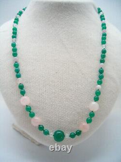 Collier avec agate verte et quartz rose et argent 925 pierres précieuses ras du cou