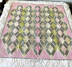 Coussin Sur Mesure Argyle Handmade Diane Nagle Coa Pink Gray Green Bedspread