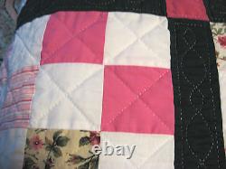Couverture patchwork matelassée à la main Shabby Queen 93 x 80 rose avec treillis vert NEUVE
