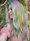 Custom Colored 100% Human Hair Perruque Multicolore Bleu, Rose, Vert, Purple Melt